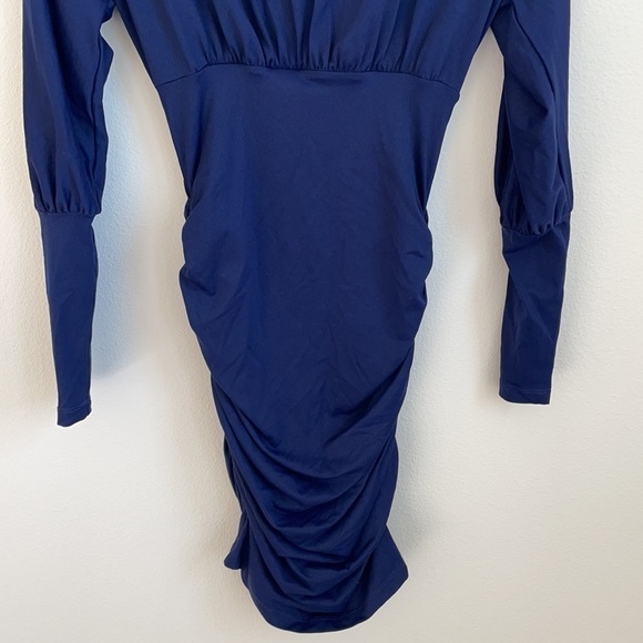 Susana Monaco mock neck ruched dark navy dress S - Picture 2 of 6